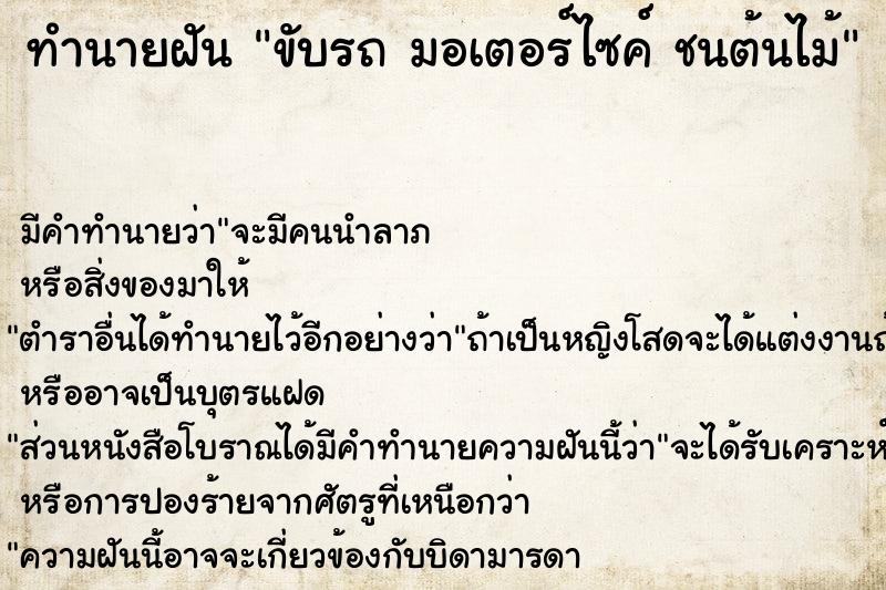 ทำนายฝัน ขับรถ มอเตอร์ไซค์ ชนต้นไม้